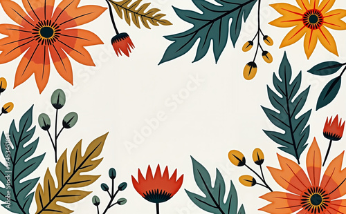 Colorful floral illustration with leaves and flowers for Kwanzaa celebration on a light background copy space