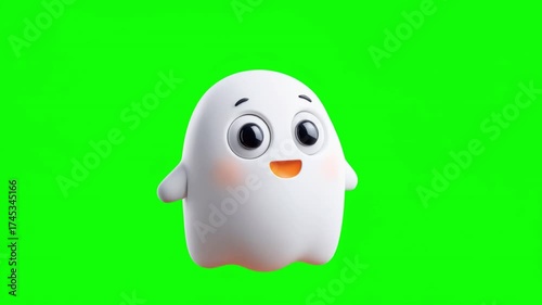 Happy halloween A cute seamless looping video motion 4k, smiling cartoon ghost green screen background