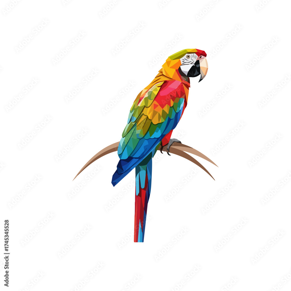 Fototapeta premium Colorful macaw perched on a branch, vibrant feathers displayed.