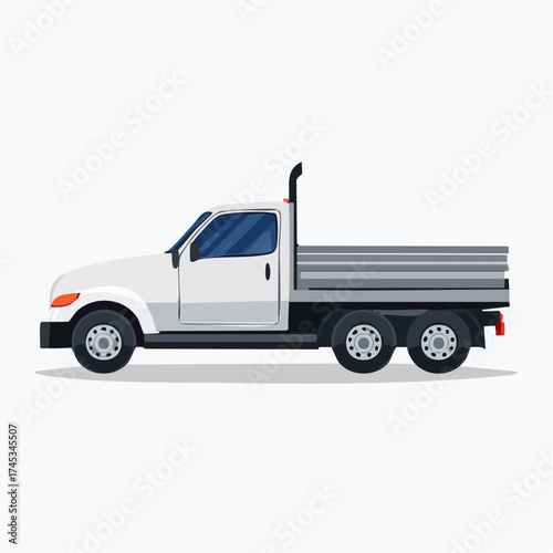 White Flatbed Truck Illustration Side View of a Transport Vehicle Design
