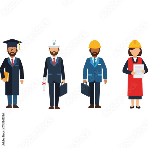 Diverse Professionals Representing Education, Engineering, and Construction.