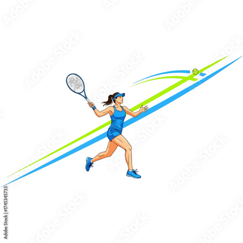 Tennis player in action hitting the ball with racket.