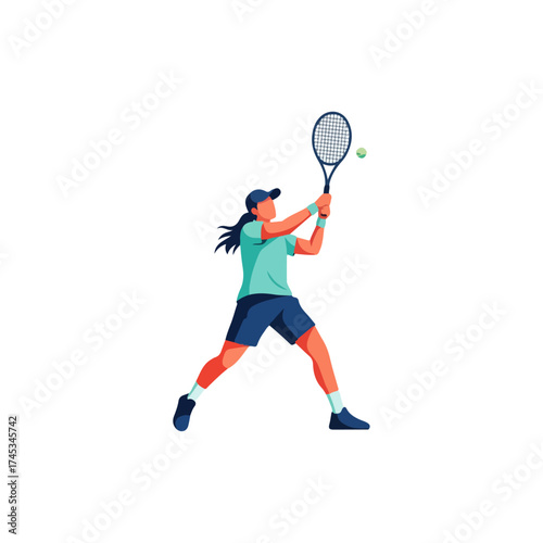 Tennis player focused on hitting the ball during a match.