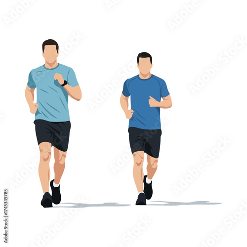 Two men running together, focused on their workout and fitness.
