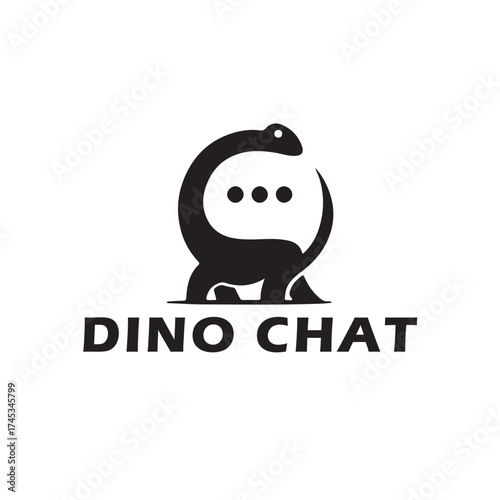 DINO CHAT Logo – Stylized Sauropod Dinosaur with Speech Bubble for Messaging App, Youth Tech Branding, and Playful Communication Platform Identity
