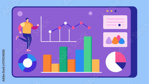 A fitness tracking app interface highlighting daily activity stats steps count and a progress chart with vibrant colors and engaging graphics.