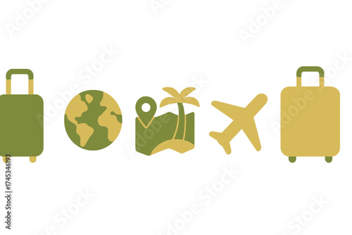 Set of travel and vacation icons including luggage globe and airplane symbols