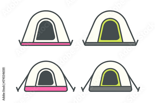 Four colorful dome camping tent icons for outdoor adventure and recreation