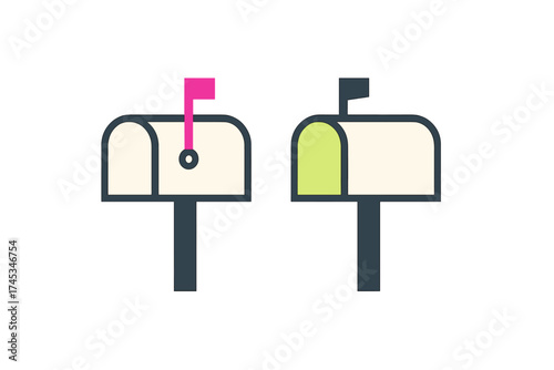 Pair of residential mailboxes with signal flags up and down