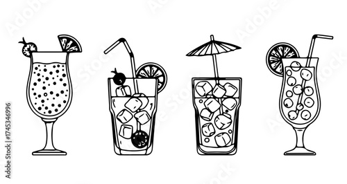 Hand drawn cocktail glasses, perfect for summer party or bar menu design
