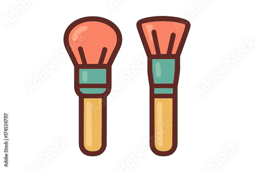 Pair of colorful cosmetic brushes for applying makeup powder and blush