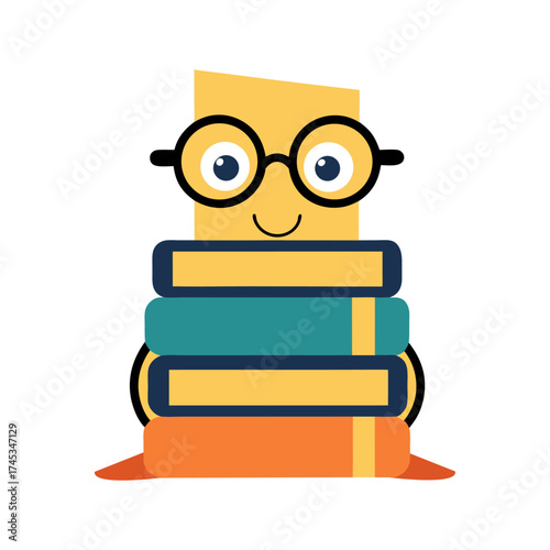 Vector art of stack of cartoon books with glasses, representing knowledge and education