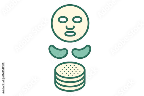 Essential beauty products for facial care including sheet mask, under eye patches, and cosmetic powder container