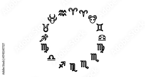 Zodiac signs arranged in a circle, representing the twelve astrological signs