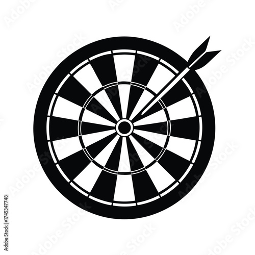 Monochrome silhouette of a dart striking the center of a target, a powerful metaphor for precision, focus, and achieving business objectives