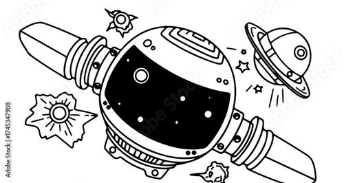 Hand drawn space station for design and decoration purposes