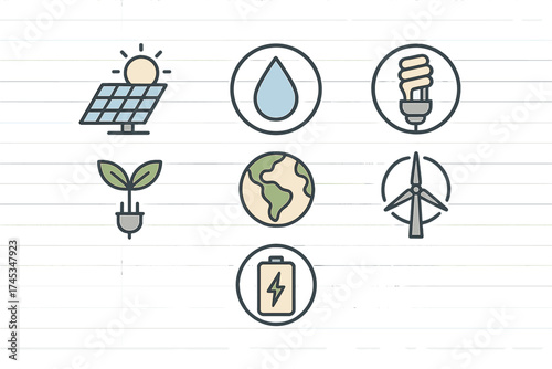 Essential symbols representing sustainable energy and environmental conservation