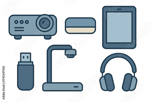 Set of modern electronic devices for office, education, and digital media presentations