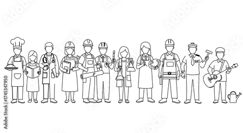 Diverse group of professions, representing various careers and occupations