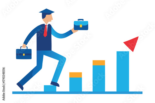 Career progression of a university graduate climbing the success bar chart