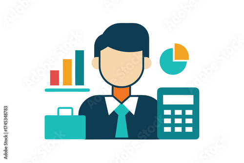 Flat Illustration of a Financial Advisor, Businessperson or Accountant with Tools