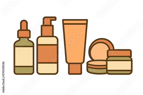 Assortment of cosmetic packaging containers for serum, lotion, cream, and makeup compact