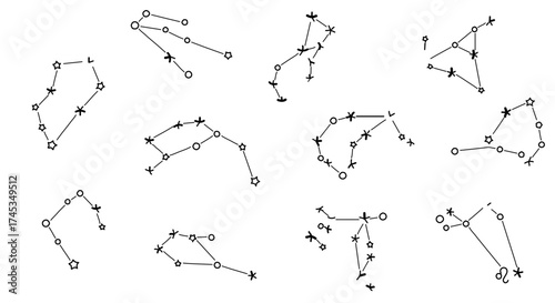 Hand drawn constellations collection of zodiacal, celestial, astronomical signs