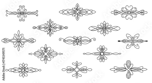 Collection of decorative ornaments line art illustration for design projects