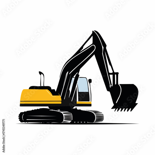 Vector illustration of a powerful excavator, a heavy machinery icon for the construction industry