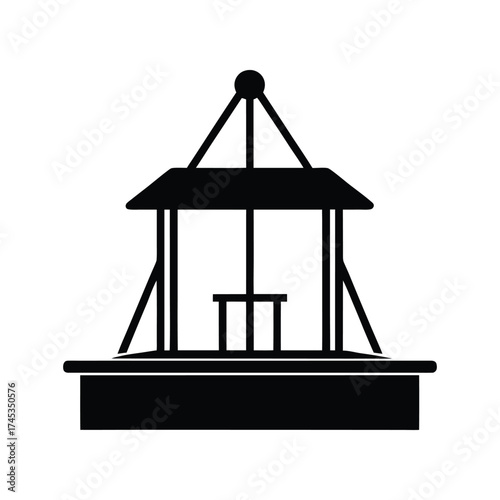 Silhouette of a traditional well structure with a roof and a central pulley system, perfect for historical or rustic designs