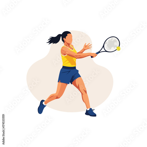 Female tennis player focused on hitting the ball during a match.