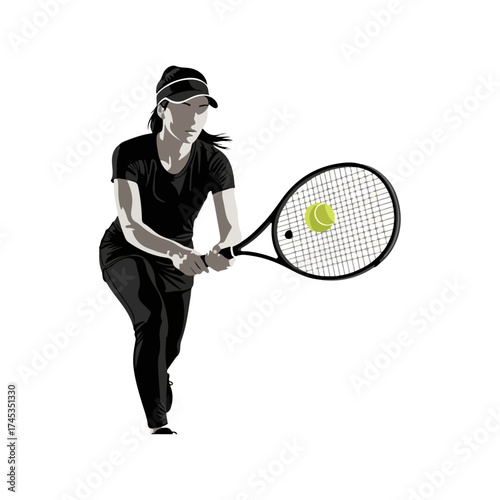 Tennis player focused on the game, ready to hit the ball.