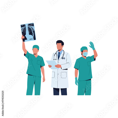 Medical professionals in a hospital setting, teamwork and care.