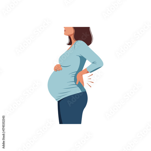 Pregnant woman experiencing back pain during pregnancy, health issue.