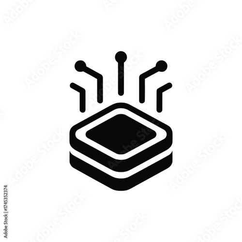 Black Connected Data Node Icon with Lines and Circles on a Transparent Background