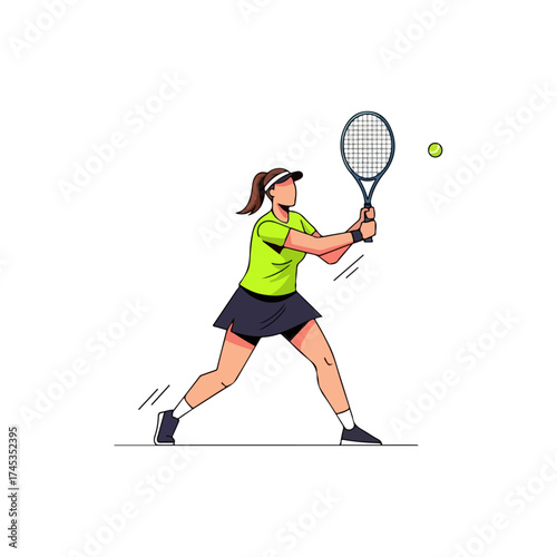 Tennis player focused on hitting the ball during a match.
