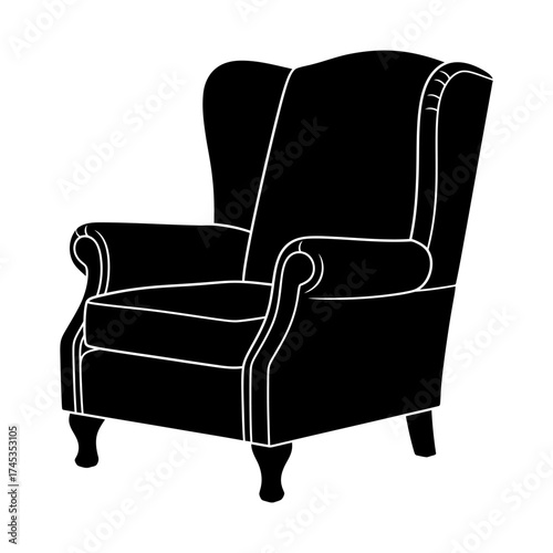 Classic black wingback armchair silhouette elegant furniture design for modern interiors vector