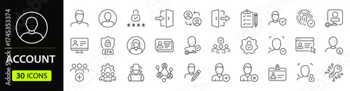 User Account Web Icon Set in Line Style. Collection of User profile Linear Icons, Including Profile, avatar, login, password, username, add friend, access, connect and more. Editable Stroke
