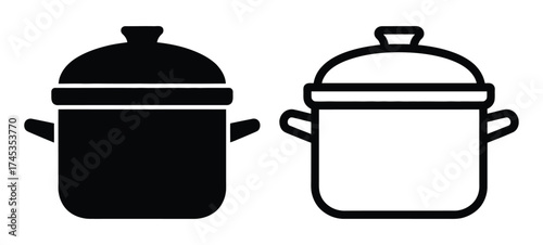 Crock Pot Icon, Silhouette, Vector, Illustration, Outline, Logo, White Background