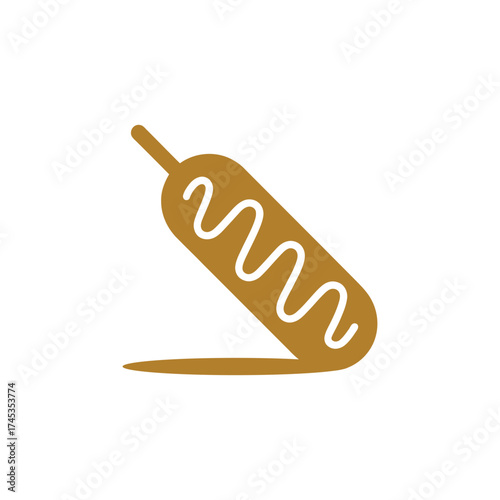 Golden Corn Dog with Squiggle Cream Accent Isolated on White Background Icon
