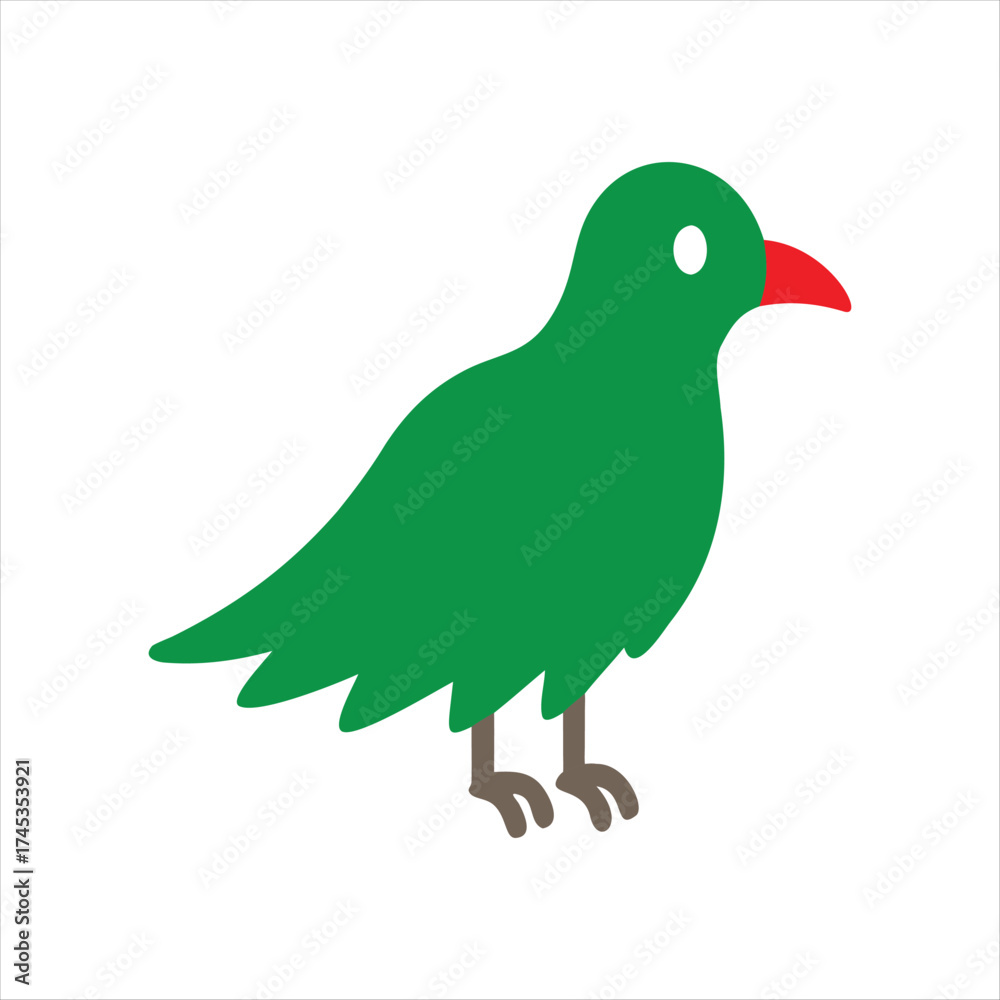 Fototapeta premium Green Bird Cartoon Icon – Cute Animal Vector for Kids, Nature, and Educational Design