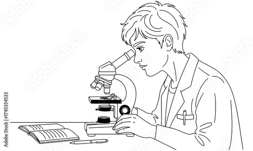 Scientist Analyzing Sample with Microscope Science Lab Research and Discovery for Medical Breakthroughs and Educational Exploration