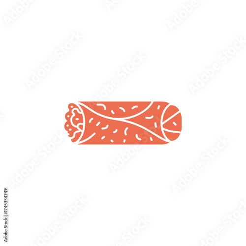 Orange Cannoli Line Art Isolated on White Minimalist Style Pastry Sweet Dessert