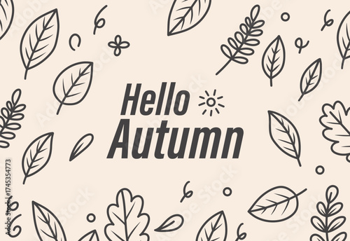 hand drawn hello autumn with leaves