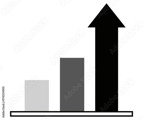 Business growth and development chart with upward trending bars and an arrow symbolizing financial success, market expansion, and strategic progress in data visualization and analytics