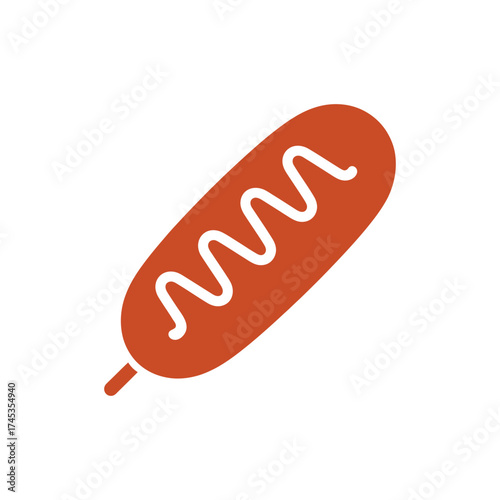 Orange Corn Dog with White Drizzle on Stick Isolated on Transparent Background