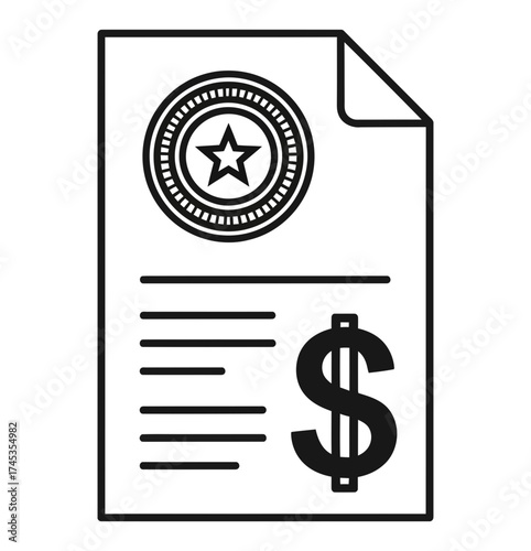 Financial document icon depicting a business contract, payment agreement, and transaction details, symbolizing official monetary value and economic commitments