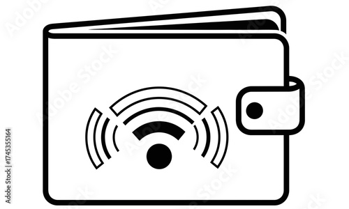 Modern digital wallet icon with integrated wireless signal for secure contactless payments, symbolizing advanced financial technology and convenient mobile banking transactions