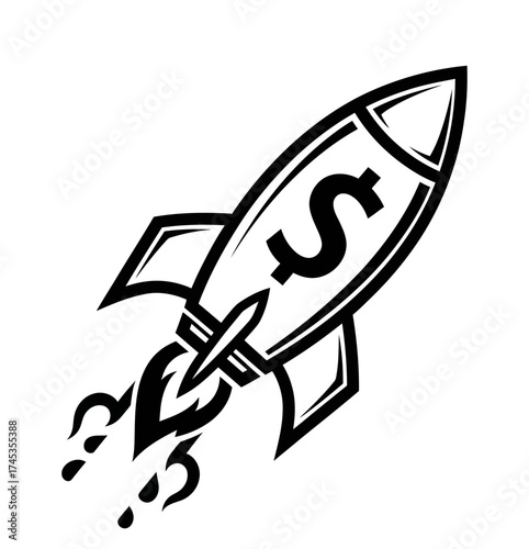 A stylized rocket ship emblem, symbolizing rapid financial growth, investment success, and the exciting launch of new business ventures into the market