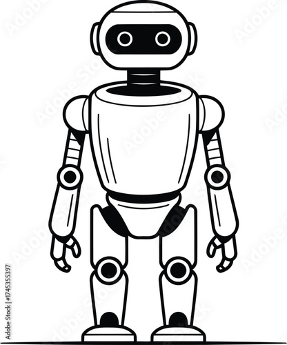 Cartoon robot with round head and segmented body character